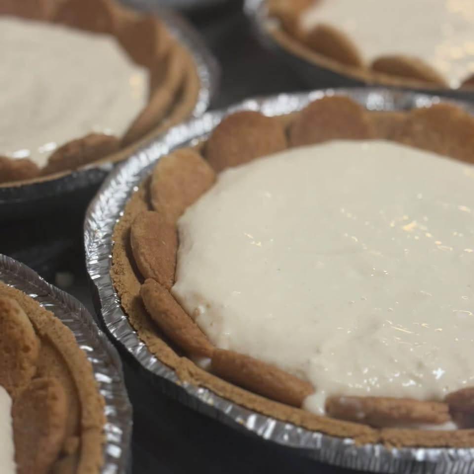 Homemade banana pudding pies with vanilla wafer crusts at Ruby's Kitchen
